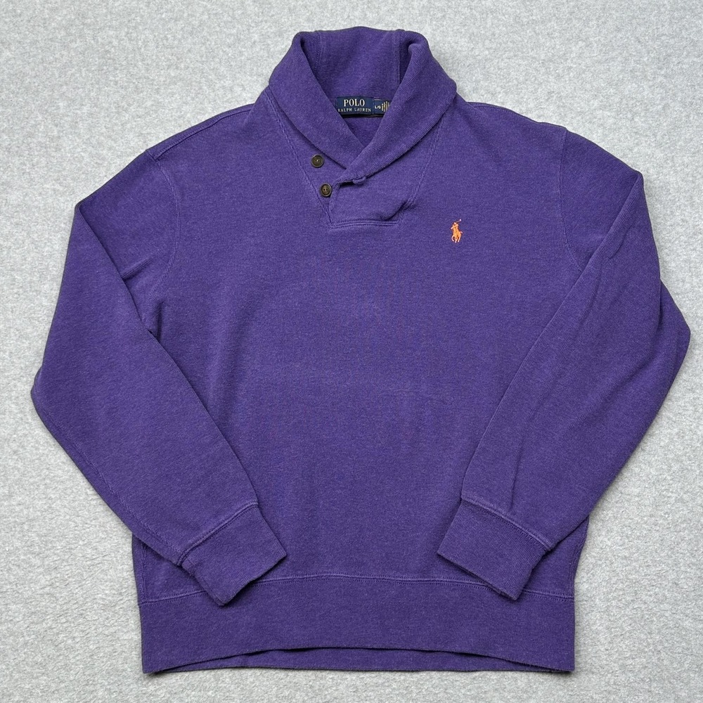 Polo Ralph Lauren Sweatshirt‎ Mens Large Purple Shawl Collar Button Pony Logo